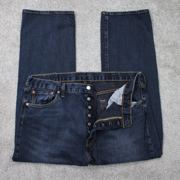Levi 501 Jeans Men 40x29 Blue Button Fly 100% Cotton 5-Pocket Straight Leg Denim - Picture 1 of 13
